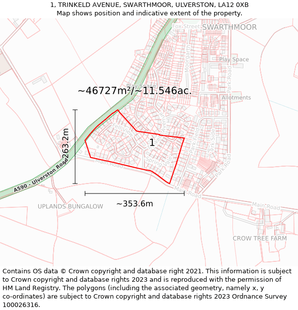 1, TRINKELD AVENUE, SWARTHMOOR, ULVERSTON, LA12 0XB: Plot and title map