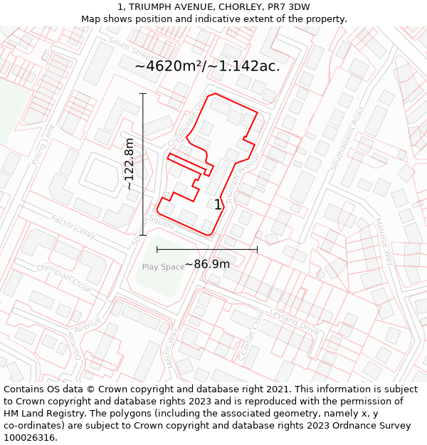 1, TRIUMPH AVENUE, CHORLEY, PR7 3DW: Plot and title map