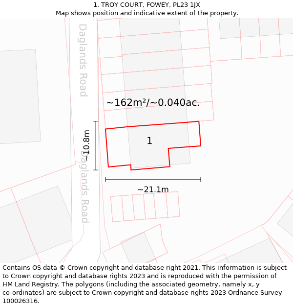 1, TROY COURT, FOWEY, PL23 1JX: Plot and title map