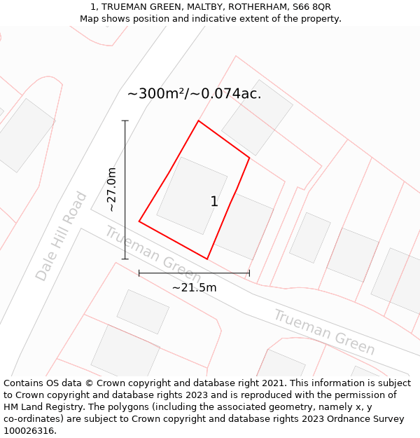 1, TRUEMAN GREEN, MALTBY, ROTHERHAM, S66 8QR: Plot and title map