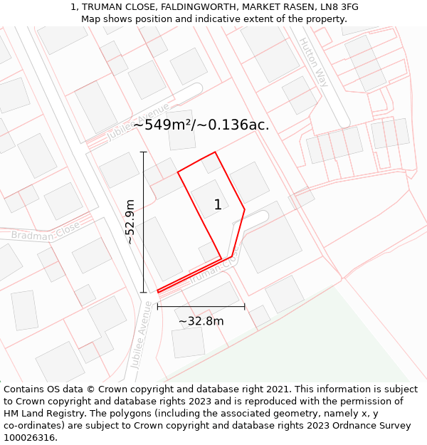 1, TRUMAN CLOSE, FALDINGWORTH, MARKET RASEN, LN8 3FG: Plot and title map