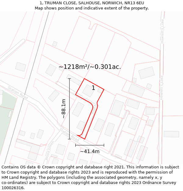 1, TRUMAN CLOSE, SALHOUSE, NORWICH, NR13 6EU: Plot and title map