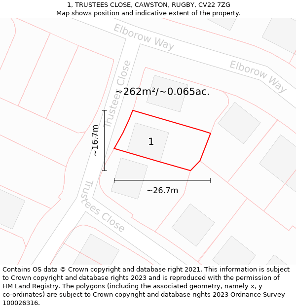 1, TRUSTEES CLOSE, CAWSTON, RUGBY, CV22 7ZG: Plot and title map