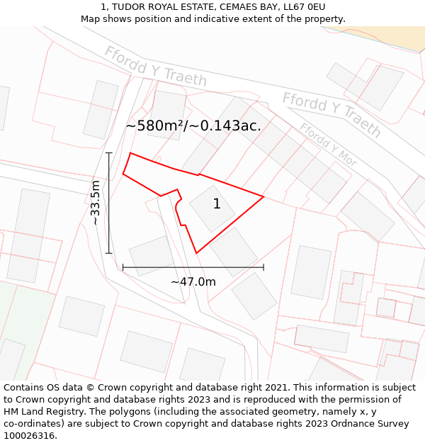 1, TUDOR ROYAL ESTATE, CEMAES BAY, LL67 0EU: Plot and title map