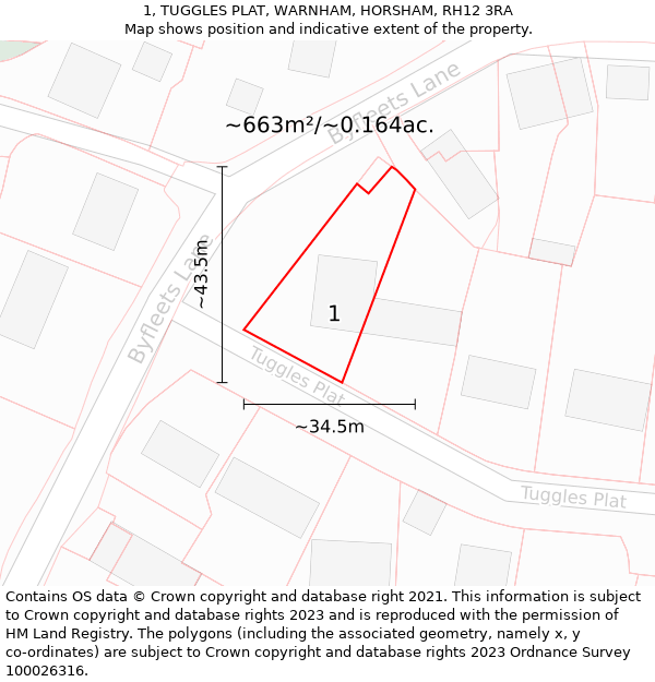 1, TUGGLES PLAT, WARNHAM, HORSHAM, RH12 3RA: Plot and title map