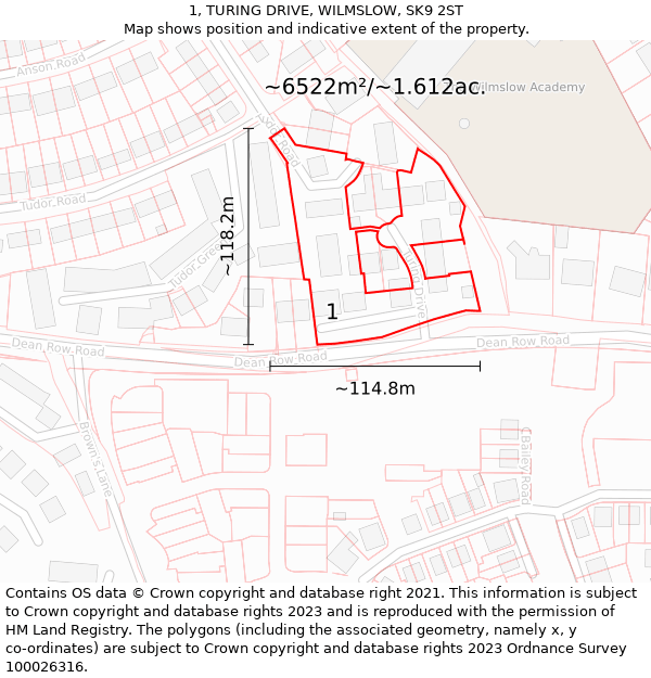 1, TURING DRIVE, WILMSLOW, SK9 2ST: Plot and title map