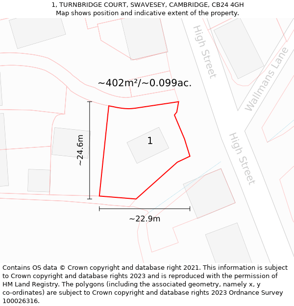 1, TURNBRIDGE COURT, SWAVESEY, CAMBRIDGE, CB24 4GH: Plot and title map