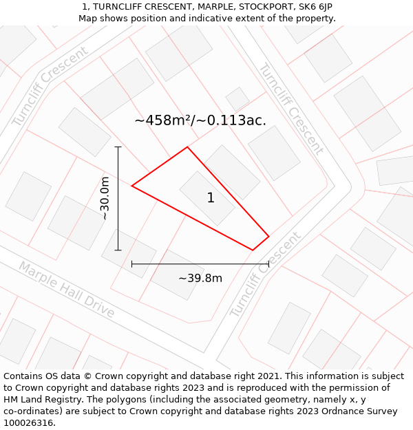 1, TURNCLIFF CRESCENT, MARPLE, STOCKPORT, SK6 6JP: Plot and title map