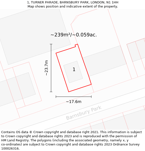 1, TURNER PARADE, BARNSBURY PARK, LONDON, N1 1HH: Plot and title map