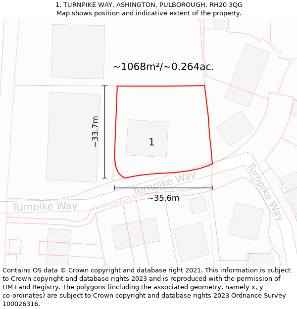 1, TURNPIKE WAY, ASHINGTON, PULBOROUGH, RH20 3QG: Plot and title map