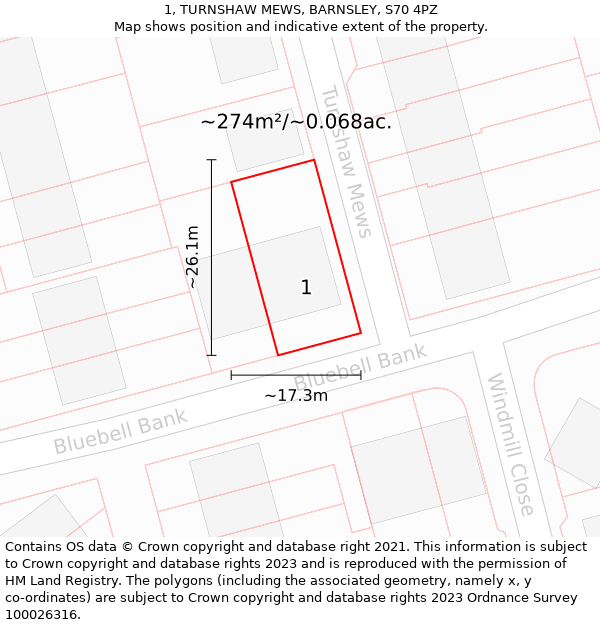 1, TURNSHAW MEWS, BARNSLEY, S70 4PZ: Plot and title map