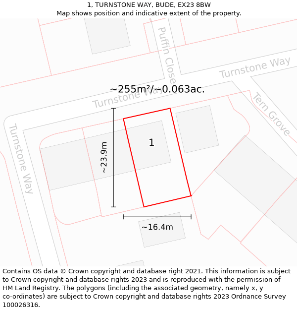 1, TURNSTONE WAY, BUDE, EX23 8BW: Plot and title map