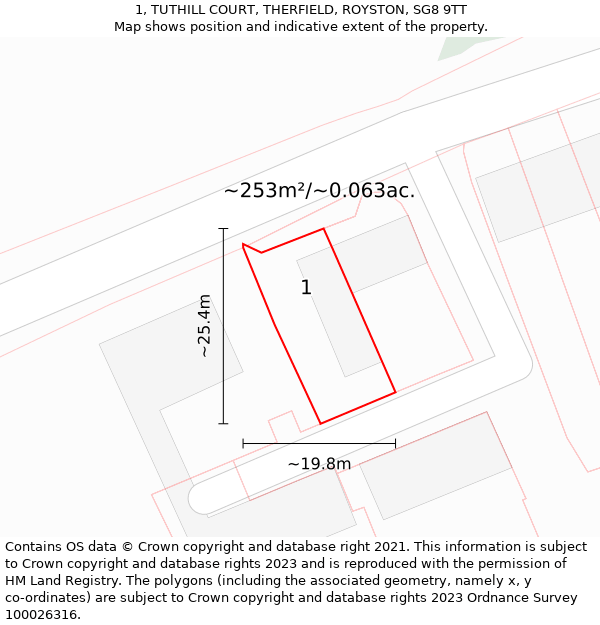 1, TUTHILL COURT, THERFIELD, ROYSTON, SG8 9TT: Plot and title map