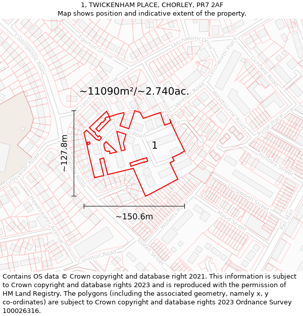 1, TWICKENHAM PLACE, CHORLEY, PR7 2AF: Plot and title map