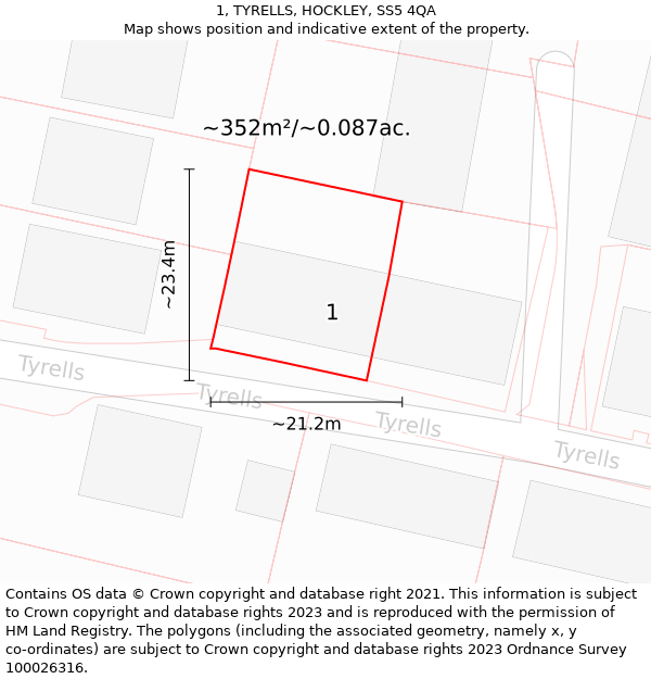 1, TYRELLS, HOCKLEY, SS5 4QA: Plot and title map