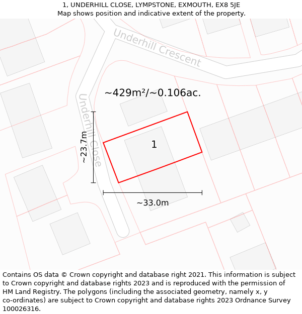 1, UNDERHILL CLOSE, LYMPSTONE, EXMOUTH, EX8 5JE: Plot and title map