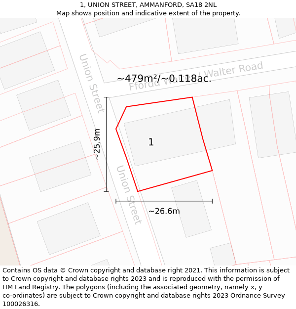 1, UNION STREET, AMMANFORD, SA18 2NL: Plot and title map