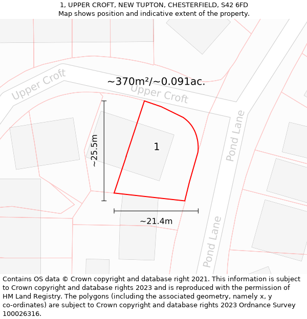 1, UPPER CROFT, NEW TUPTON, CHESTERFIELD, S42 6FD: Plot and title map