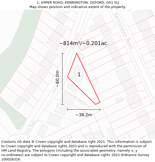 1, UPPER ROAD, KENNINGTON, OXFORD, OX1 5LJ: Plot and title map