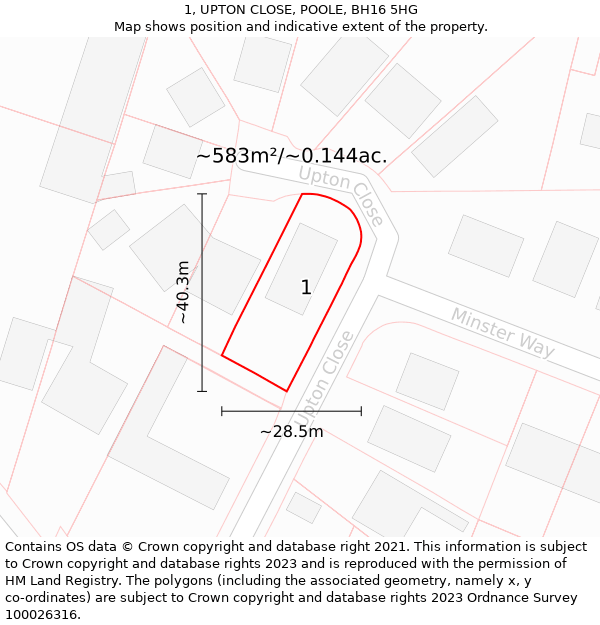 1, UPTON CLOSE, POOLE, BH16 5HG: Plot and title map