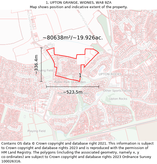 1, UPTON GRANGE, WIDNES, WA8 9ZA: Plot and title map