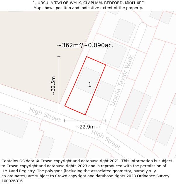 1, URSULA TAYLOR WALK, CLAPHAM, BEDFORD, MK41 6EE: Plot and title map