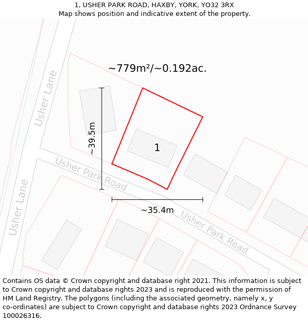 1, USHER PARK ROAD, HAXBY, YORK, YO32 3RX: Plot and title map