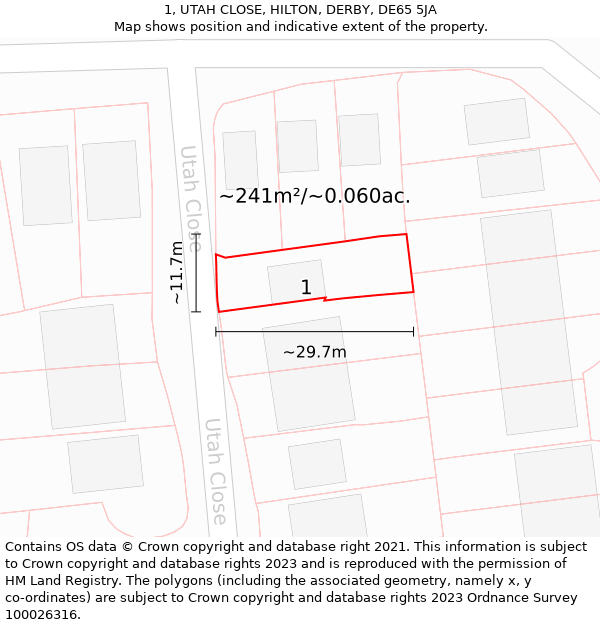 1, UTAH CLOSE, HILTON, DERBY, DE65 5JA: Plot and title map