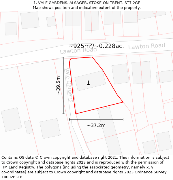 1, VALE GARDENS, ALSAGER, STOKE-ON-TRENT, ST7 2GE: Plot and title map