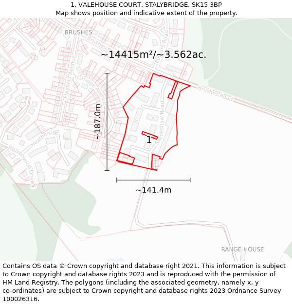 1, VALEHOUSE COURT, STALYBRIDGE, SK15 3BP: Plot and title map