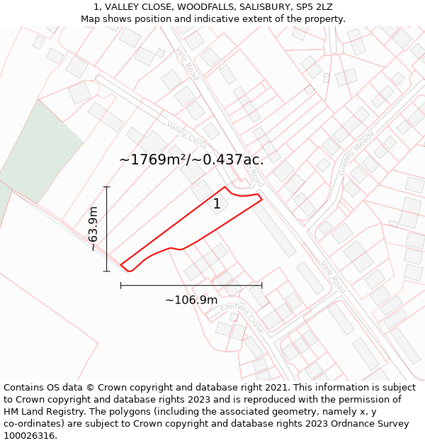 1, VALLEY CLOSE, WOODFALLS, SALISBURY, SP5 2LZ: Plot and title map