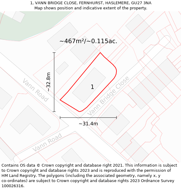 1, VANN BRIDGE CLOSE, FERNHURST, HASLEMERE, GU27 3NA: Plot and title map