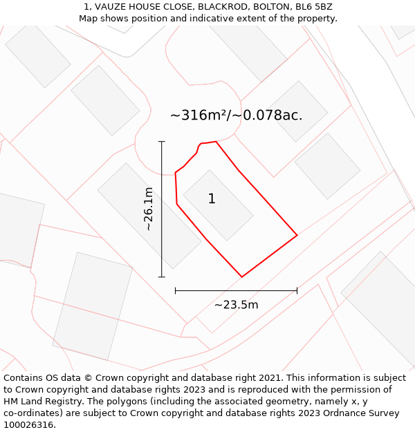 1, VAUZE HOUSE CLOSE, BLACKROD, BOLTON, BL6 5BZ: Plot and title map