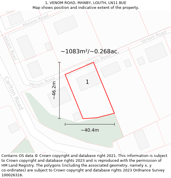 1, VENOM ROAD, MANBY, LOUTH, LN11 8UE: Plot and title map