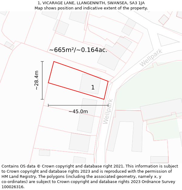 1, VICARAGE LANE, LLANGENNITH, SWANSEA, SA3 1JA: Plot and title map