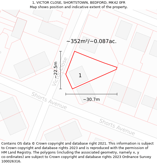 1, VICTOR CLOSE, SHORTSTOWN, BEDFORD, MK42 0FR: Plot and title map