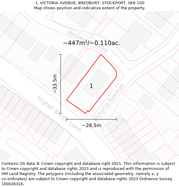 1, VICTORIA AVENUE, BREDBURY, STOCKPORT, SK6 1SD: Plot and title map