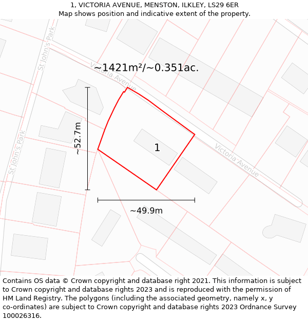 1, VICTORIA AVENUE, MENSTON, ILKLEY, LS29 6ER: Plot and title map