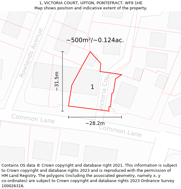 1, VICTORIA COURT, UPTON, PONTEFRACT, WF9 1HE: Plot and title map