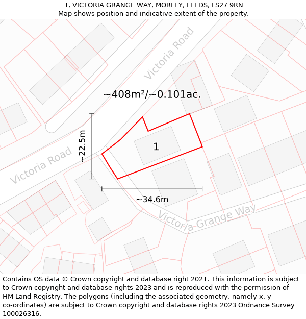 1, VICTORIA GRANGE WAY, MORLEY, LEEDS, LS27 9RN: Plot and title map