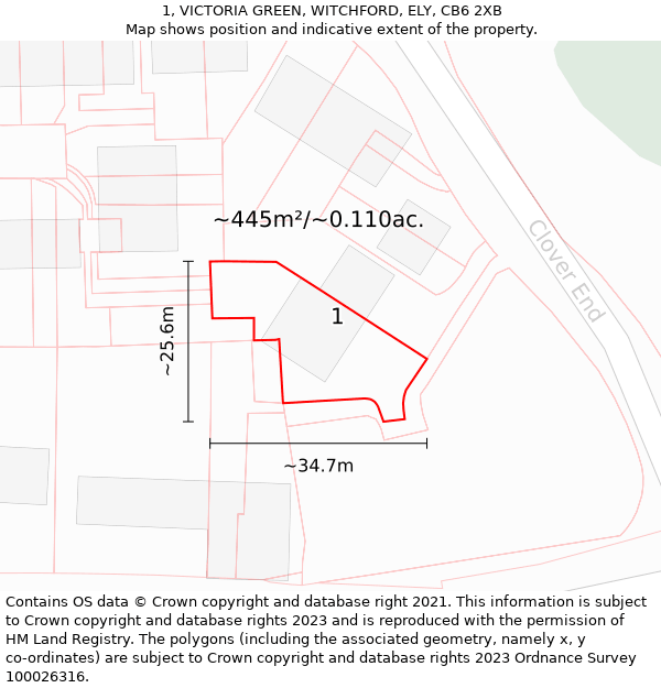 1, VICTORIA GREEN, WITCHFORD, ELY, CB6 2XB: Plot and title map