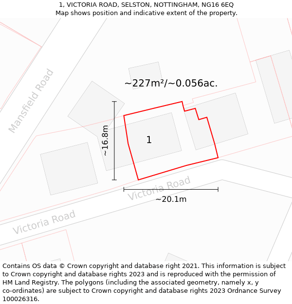 1, VICTORIA ROAD, SELSTON, NOTTINGHAM, NG16 6EQ: Plot and title map