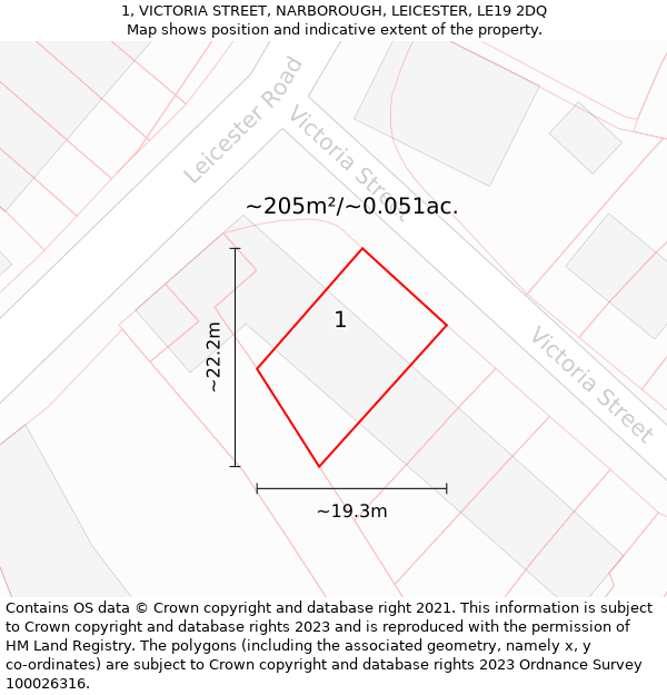 1, VICTORIA STREET, NARBOROUGH, LEICESTER, LE19 2DQ: Plot and title map