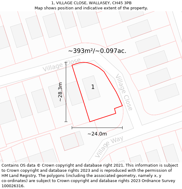 1, VILLAGE CLOSE, WALLASEY, CH45 3PB: Plot and title map