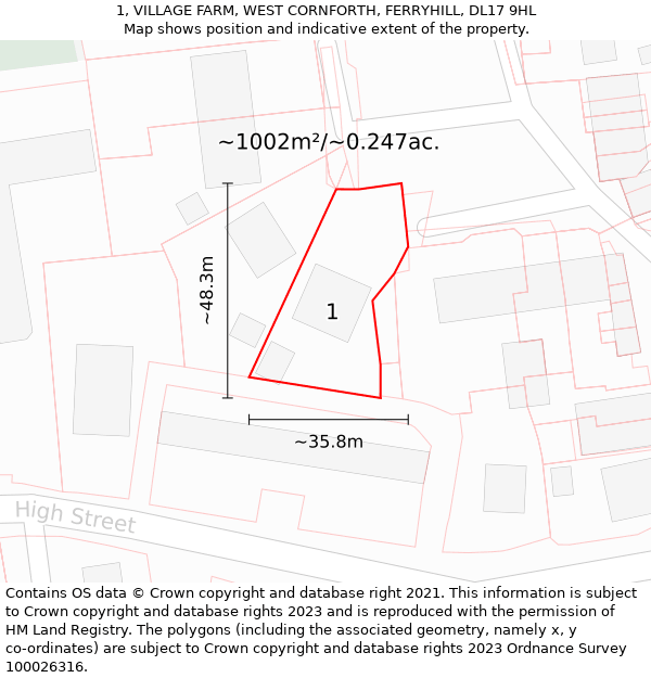 1, VILLAGE FARM, WEST CORNFORTH, FERRYHILL, DL17 9HL: Plot and title map