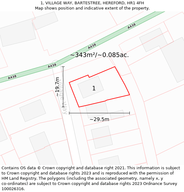 1, VILLAGE WAY, BARTESTREE, HEREFORD, HR1 4FH: Plot and title map