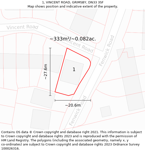 1, VINCENT ROAD, GRIMSBY, DN33 3SF: Plot and title map