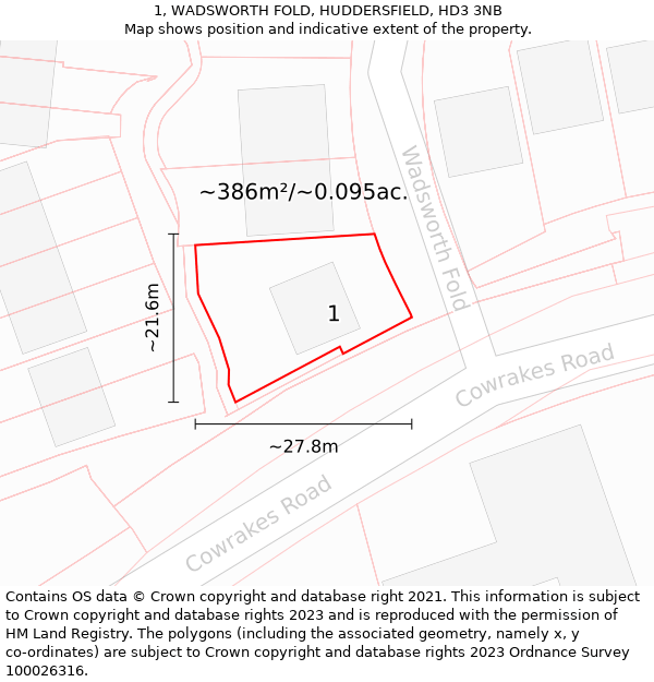 1, WADSWORTH FOLD, HUDDERSFIELD, HD3 3NB: Plot and title map