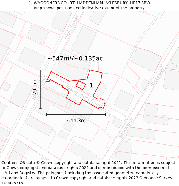 1, WAGGONERS COURT, HADDENHAM, AYLESBURY, HP17 8RW: Plot and title map