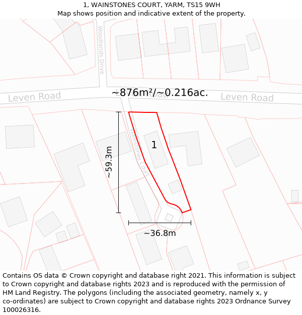 1, WAINSTONES COURT, YARM, TS15 9WH: Plot and title map